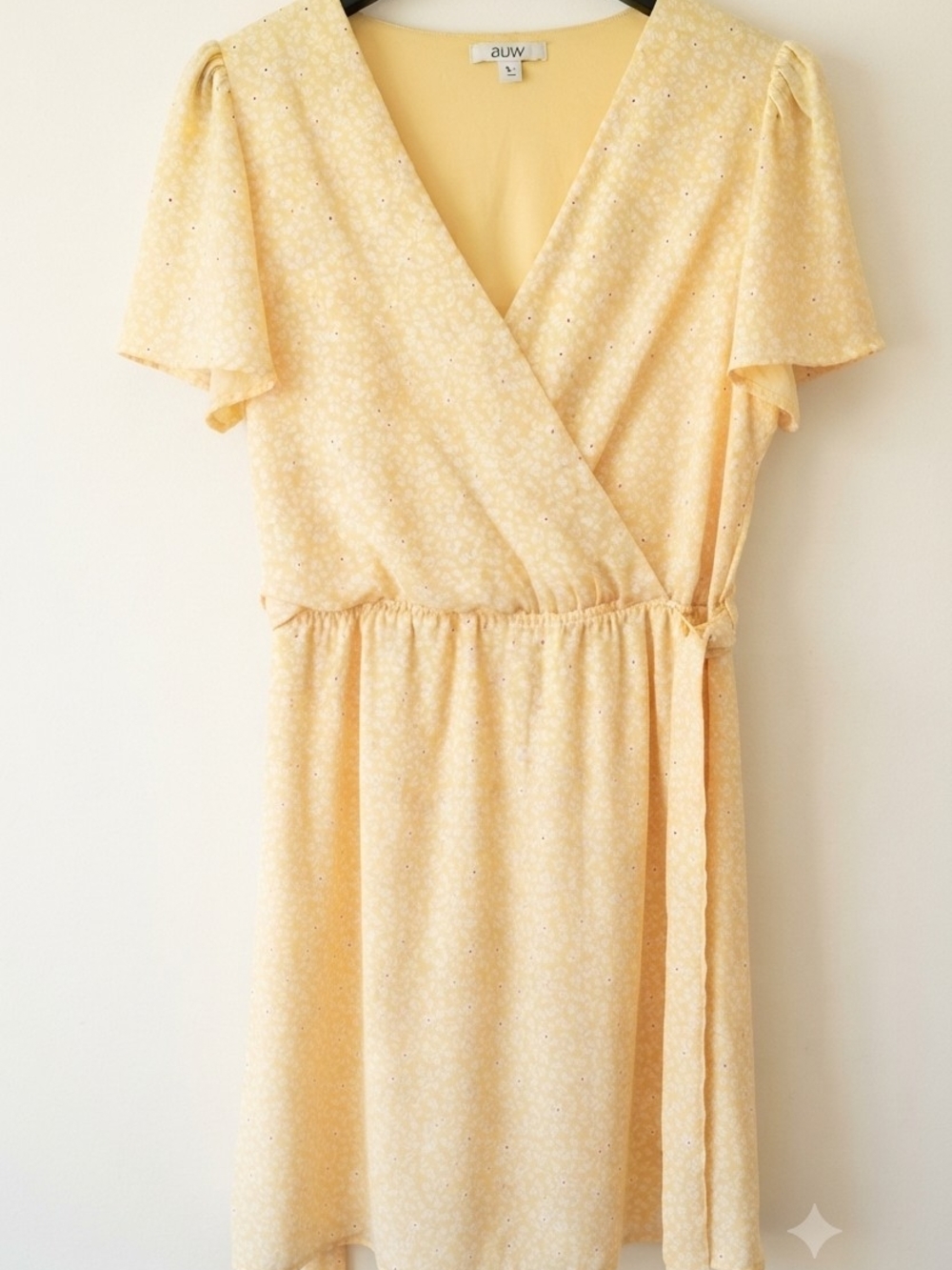 AUW Yellow Wrap Dress with Flutter Sleeves